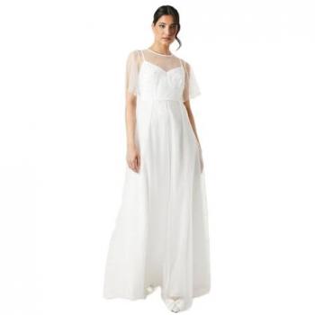 Women's Pearl Embellished Mesh Wedding Dress