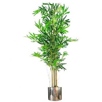 Realistic Artificial Bamboo Plant Tree with Silver Metal Planter 120cm