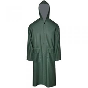 Impermeabile Lungo Resistente all'Acqua con Cappuccio Verde XL