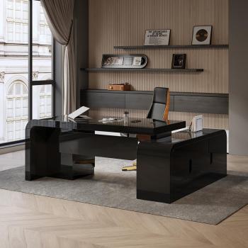 Chicent 1800mm L‑Shaped Executive Desk – Black, Left-Hand Configuration, Ample Shelving