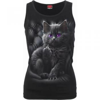 Cattitude Spiral T-Shirt Nera XXL con Retro senza Maniche