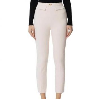 Women’s XL Beige Pencil‑Cut Cropped Trousers – Crêpe Fabric