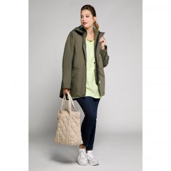 Maglia verde a righe con fasce decorative, scollo a V, maniche a 3/4, Donna, Taglia: 48/50