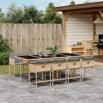 VidaXL Garten Essgruppe 9‑teil – Beigemischung Rattan‑Kissen