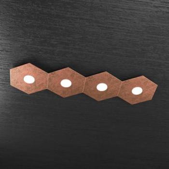 Plafoniera Moderna Esagonale in Metallo con 4 Luci LED e Finitura Foglia Rame