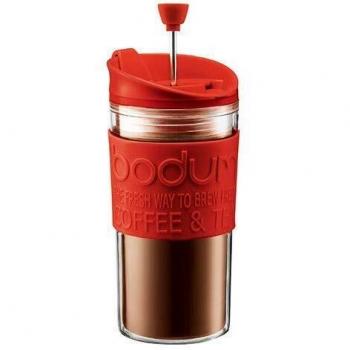 Red On‑The‑Go French Press Coffee Maker – 12 oz, BODUM, Extra Lid + Vacuum