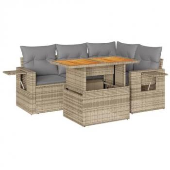 Poly Rattan Beachside Sofa Ensemble – 5-Piece Set with Throw Pads