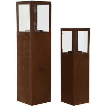 Set de portavelas metálicas y de cristal, tamaño 18 x 18 x 74 cm (para uso doméstico, 2 unidades)