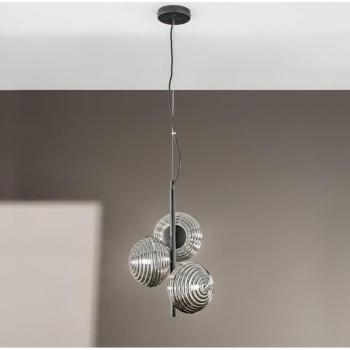 Lampada a sospensione Ripple, nero/cromo, a 3 luci