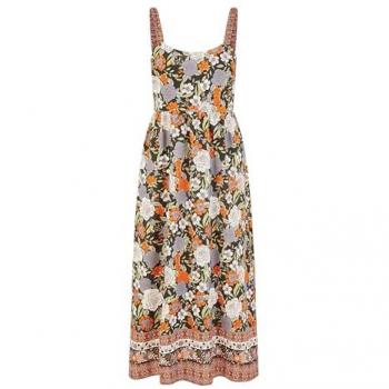 Yumi Womens Multicolour Retro Floral Print Midi Sun Dress