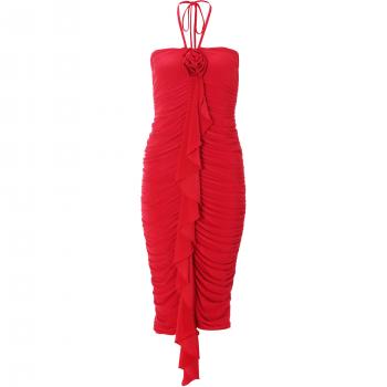 Quiz Women's Red Floral Ruffle Midi Dress