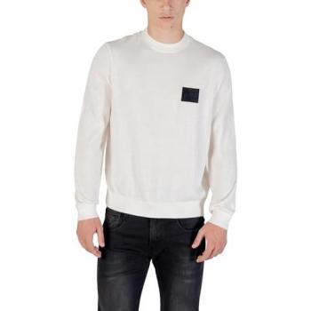 Maglione in miscela lana bianca con emblema Armani M