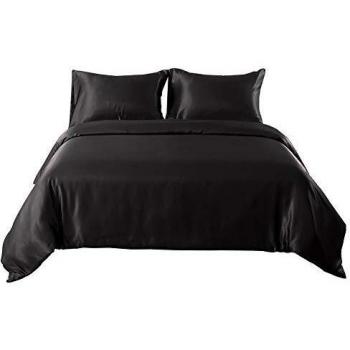 Set notte nera in seta satin: copripiumino, federa e 3 cuscini king size