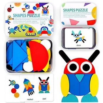 Tangram de Madera StillCool, 36 Piezas + 60 Tarjetas de Diseño para Puzzles de Animales