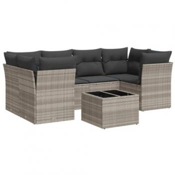 Set de Sofás de Jardín 7 piezas con cojines ratán PE gris claro Vidaxl 439053