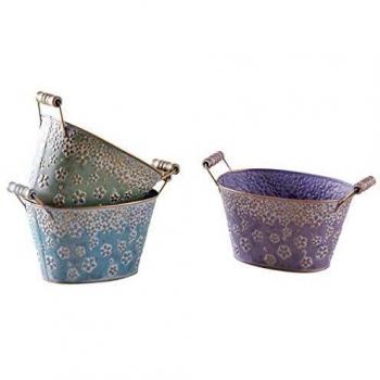 Corbeille Ovale en métal AUBRY GASPARD Motif Fleurs 18 cm