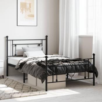 Cama con cabecero y estribo de metal negro 107x203 cm