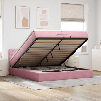 Letto Puf con Materasso Rosa 200x200 cm Velluto