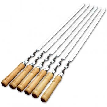 Premium 6‑Piece Stainless Skewers – Flat Barbecue Needles with Wooden Handles