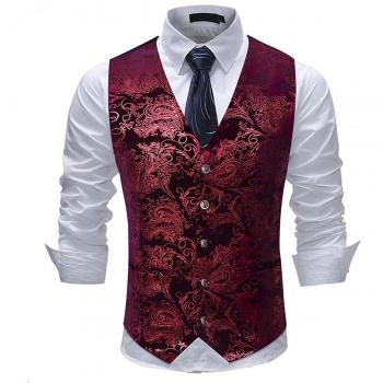 Chaleco Casual de Hombre V-Cuello en Rojo
