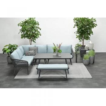 Hohe Dining Lounge Miriam mit Kissen in Grau und Hellblau