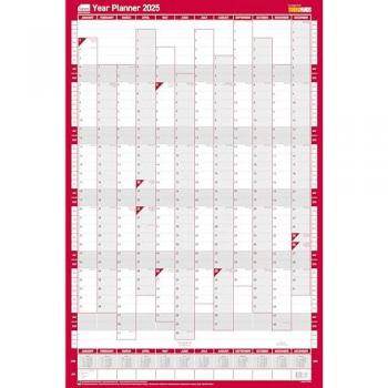 Sasco 2025 Compact Year Wall Planner 610W x 405mmH Portrait With Sticker Pack