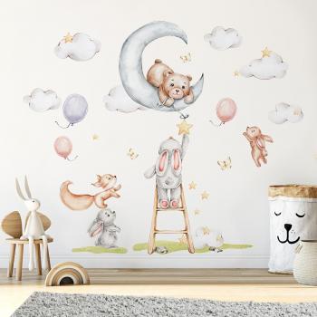 Décalcomanies murales lapins et la forêt aquarelle