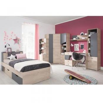 Lomadox Jugendzimmer-Set DIAMANTE-133, 7-teilig, Eiche mit Anthrazit, 120x200cm Liegefläche