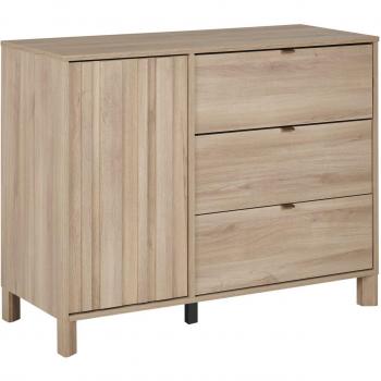 Galipette Commode Calypso 3 Tiroirs 1 Porte Bois Chêne Doré Claustra Beige 45x86x113cm