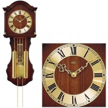 AMS Wanduhr Pendeluhr mechanisch, Holz, Nussbaum, 80x35x20 cm