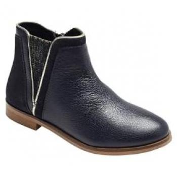 Bottes de couleur marine, cuir, zip & elastic pour jeunes filles
