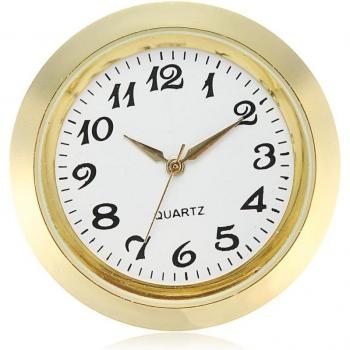 Mini Round Quartz Clock Insert 40mm White Dial Silver Tone Bezel Arabic Numerals 1.7 Inch