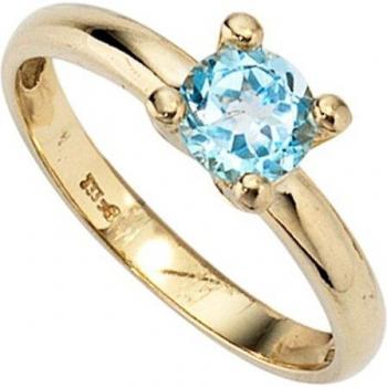Damen-Ring JOBO in Gelbgold, ein Blau Topas, Größe 52