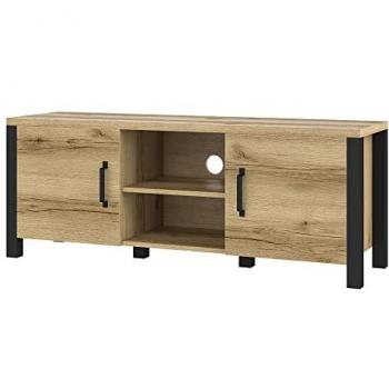 Lomadox Wohnzimmer TV Lowboard in Grand Natural Oak Nb. mit schwarz supermatt 147/57/43 cm