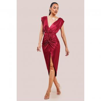 Robe mi-longue en satin portefeuille avec noeud