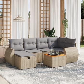 Ensemble Patio VidaXL : 7 coussins, canapé tressé, couleur beige