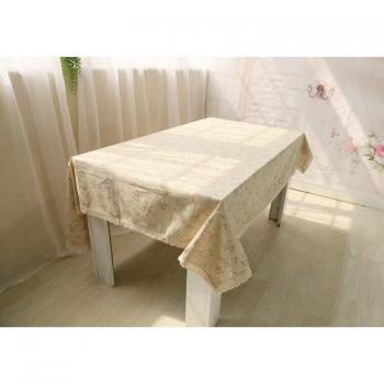 Lace-Trimmed Floral Linen Table Cover