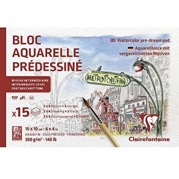 Aquarellblock 10x15 cm, Paris, 15 Blatt, 300g, mit vorgezeichneten Motiven