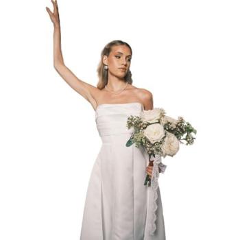 Seafoam Ivory Satin Bridal Gown – Bandeau Style – 8