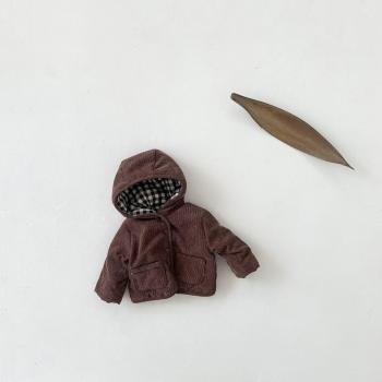 Chaqueta informal con capucha y reverso para pequeños en pana de algodón, 6M-3T