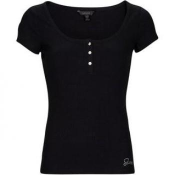 Guess Women's Jewel Button Henley T-Shirt