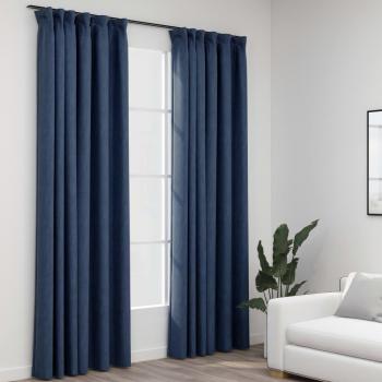 Cortinas opacas con ganchos 2 piezas 140x245 cm Ventana Anillas Color Azul