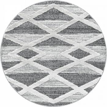 Tapis rond en motif Berbère Ziz couleur crème et gris, 120×120 cm