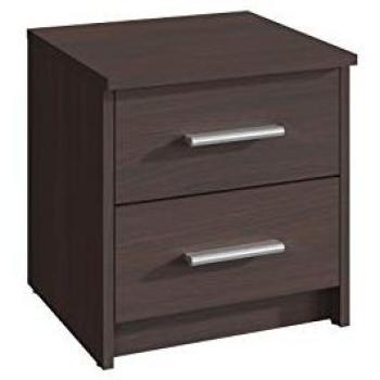 Table de chevet moderne 2 tiroirs – Revêtement stratifié, poignées satinées, kit de montage inclus – Wenge
