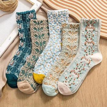 Calcetines de encaje para mujer, estilo Harajuku, 5 pares