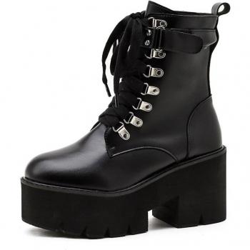 Botines Punk para Mujer con Correa en el Tobillo y Tacón de Bloque