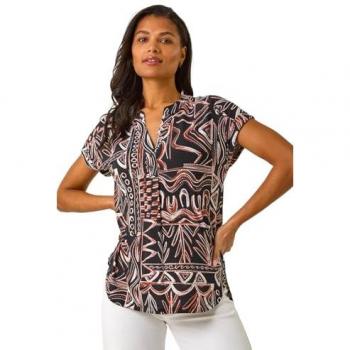 Roman Textured Ikat Stretch Shirt – Women's Orange (Size 12)