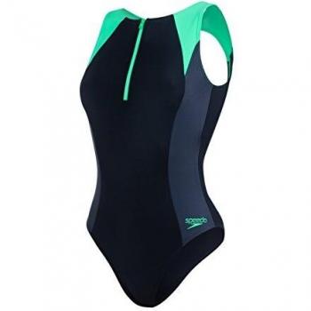 Speedo Damen Schwimmanzug Hydrasuit – Schwarz/Oxid-Grau/Fake-Grün, UK 32, DE 36