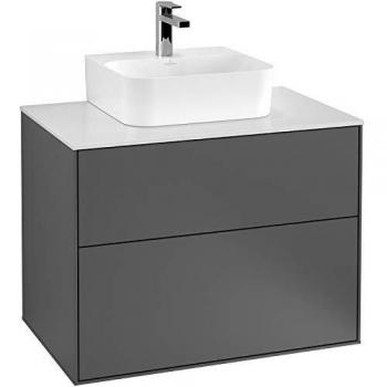 Villeroy & Boch Finion: Lavabo en el Medio + Mueble Bajo en Madera, Color Blanco Brillante
