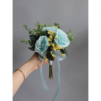 JaneVini Bouquet Manuel de Fleurs Artificielles – Couleurs Blanches, Roses et Bleues